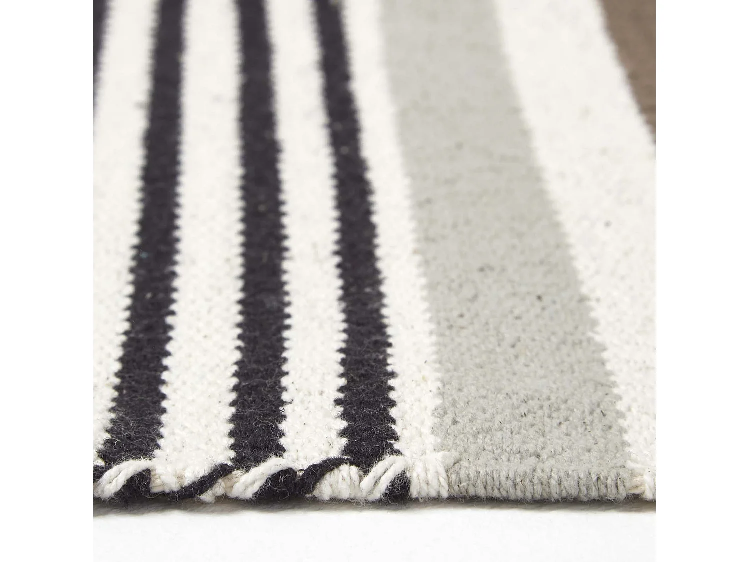 Homescapes Modern Black Grey Scandinavian Style Striped Cotton Rug, 120 x 180 cm