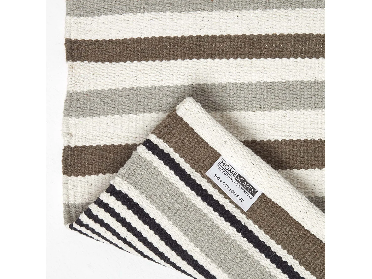Homescapes Modern Black Grey Scandinavian Style Striped Cotton Rug, 120 x 180 cm