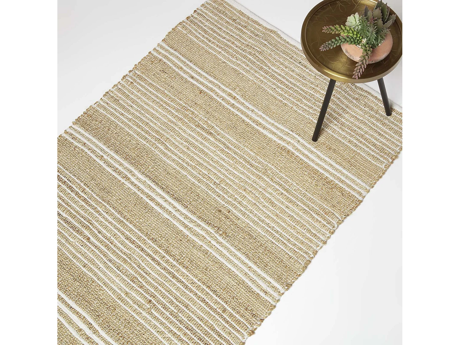 Homescapes Arlyn Natural Striped Handwoven Jute Rug, 120 x 170 cm