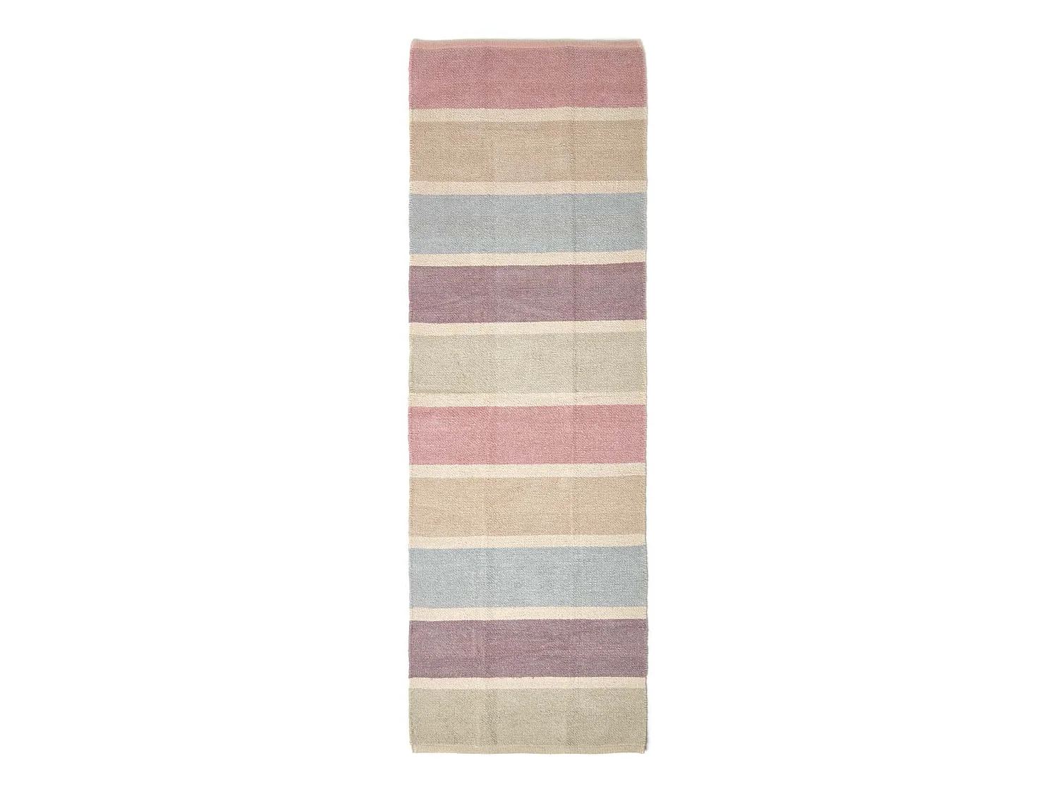 Homescapes Cotton Chenille Striped Rug Blue Beige Purple Grey Natural, 66 x 200 cm