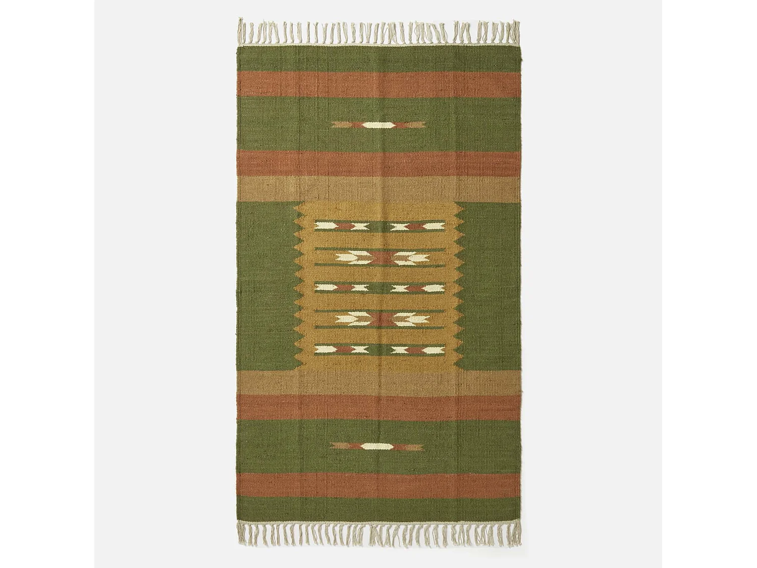 Homescapes Lundi Orange & Green Kilim Cotton & Jute Rug 160 x 230 cm
