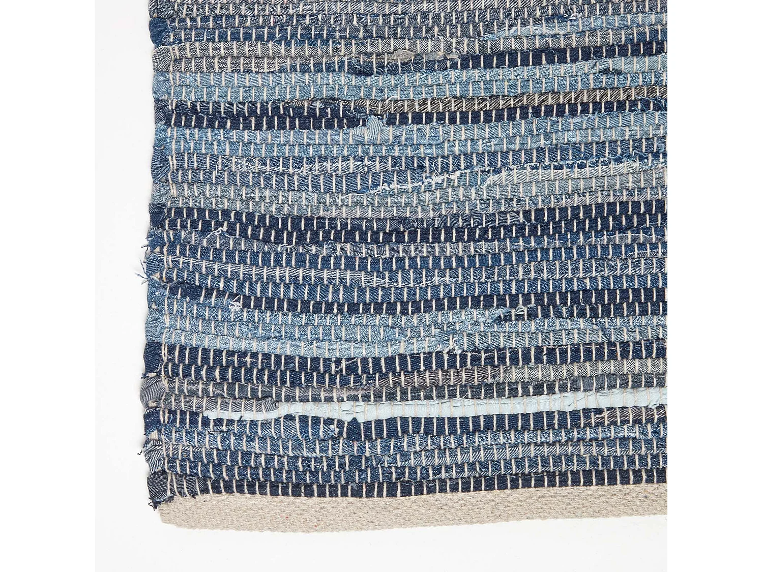 Homescapes Blue Denim Handwoven Striped Chindi Rug, 90 x 150 cm