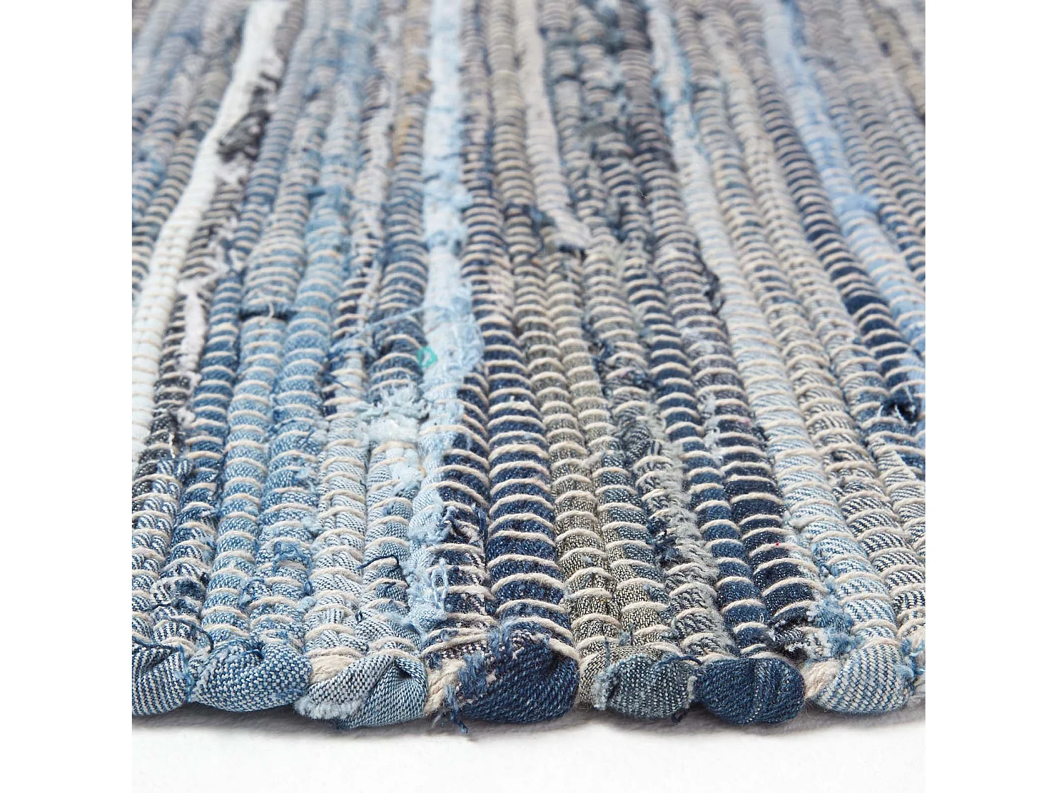 Homescapes Blue Denim Handwoven Striped Chindi Rug, 90 x 150 cm