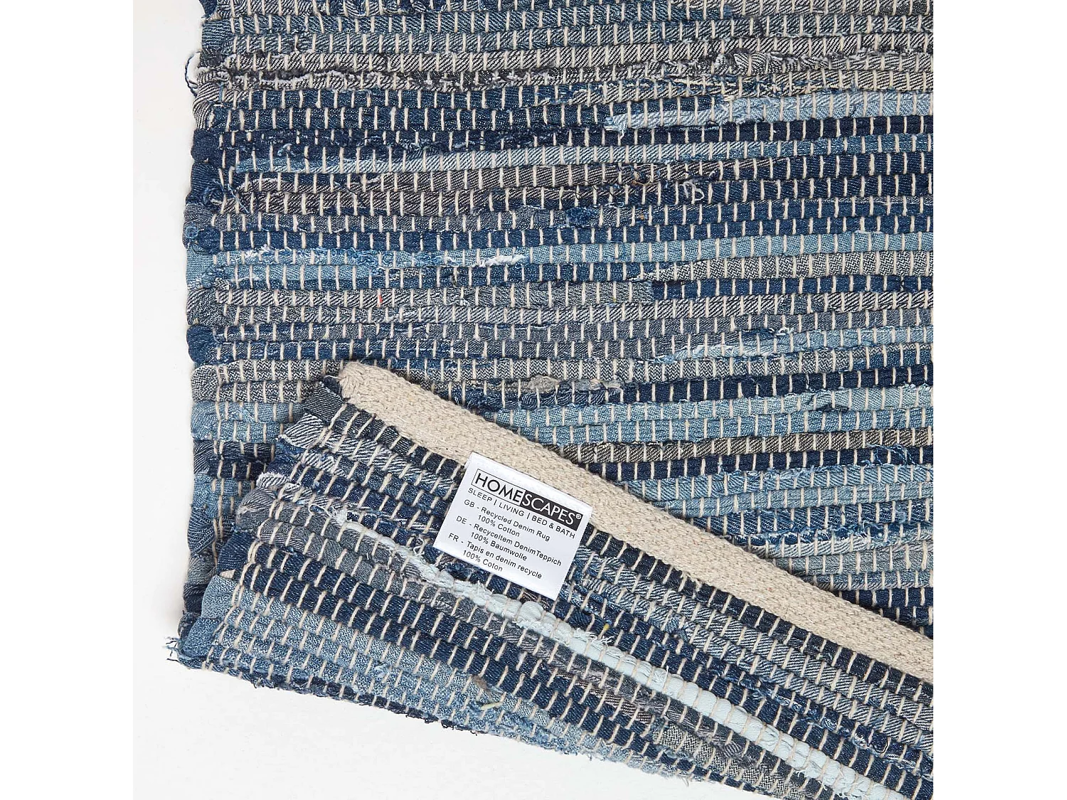Homescapes Blue Denim Handwoven Striped Chindi Rug, 90 x 150 cm
