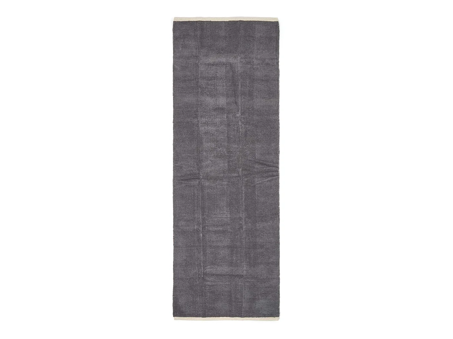 Homescapes Dark Grey 100% Cotton Plain Chenille Rug with Natural Trim, 66 x 200 cm