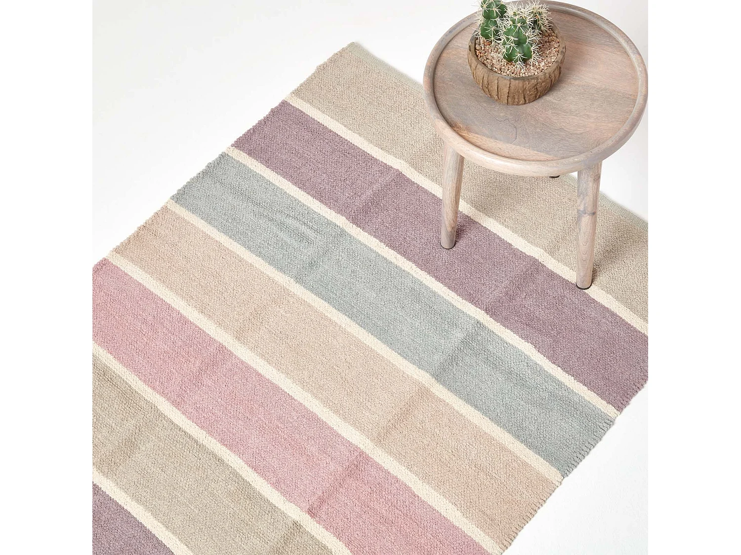 Homescapes Cotton Chenille Striped Rug Blue Beige Purple Grey Natural, 45 x 70 cm