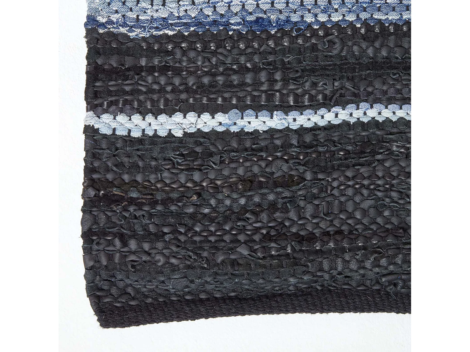 Homescapes Texas Leather & Denim Woven Striped Blue Rug, 90 x 150 cm