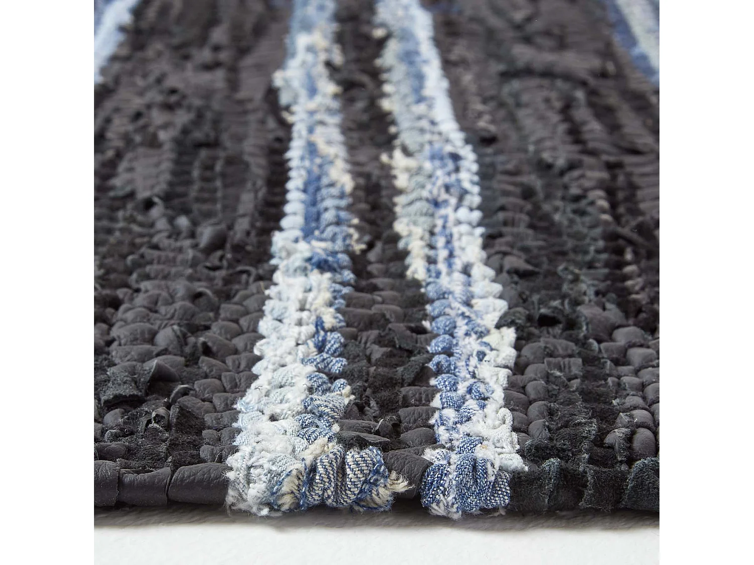 Homescapes Texas Leather & Denim Woven Striped Blue Rug, 90 x 150 cm
