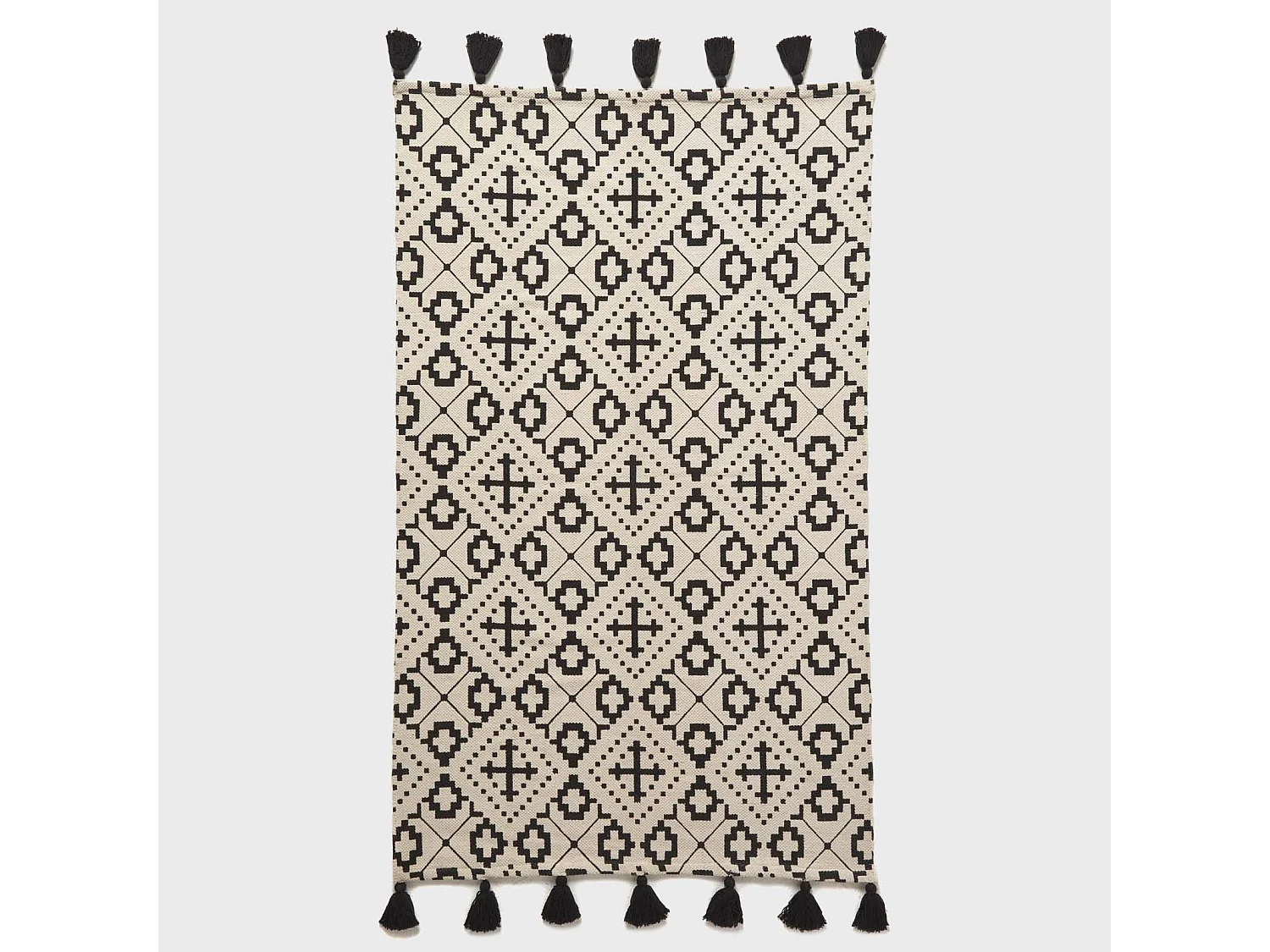 Homescapes Reva Black & White Handwoven Cotton Geometric Rug 160 x 230 cm