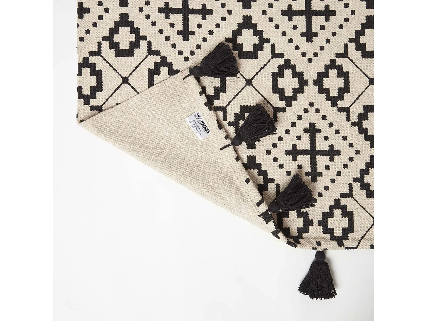 Homescapes Reva Black & White Handwoven Cotton Geometric Rug 160 x 230 cm