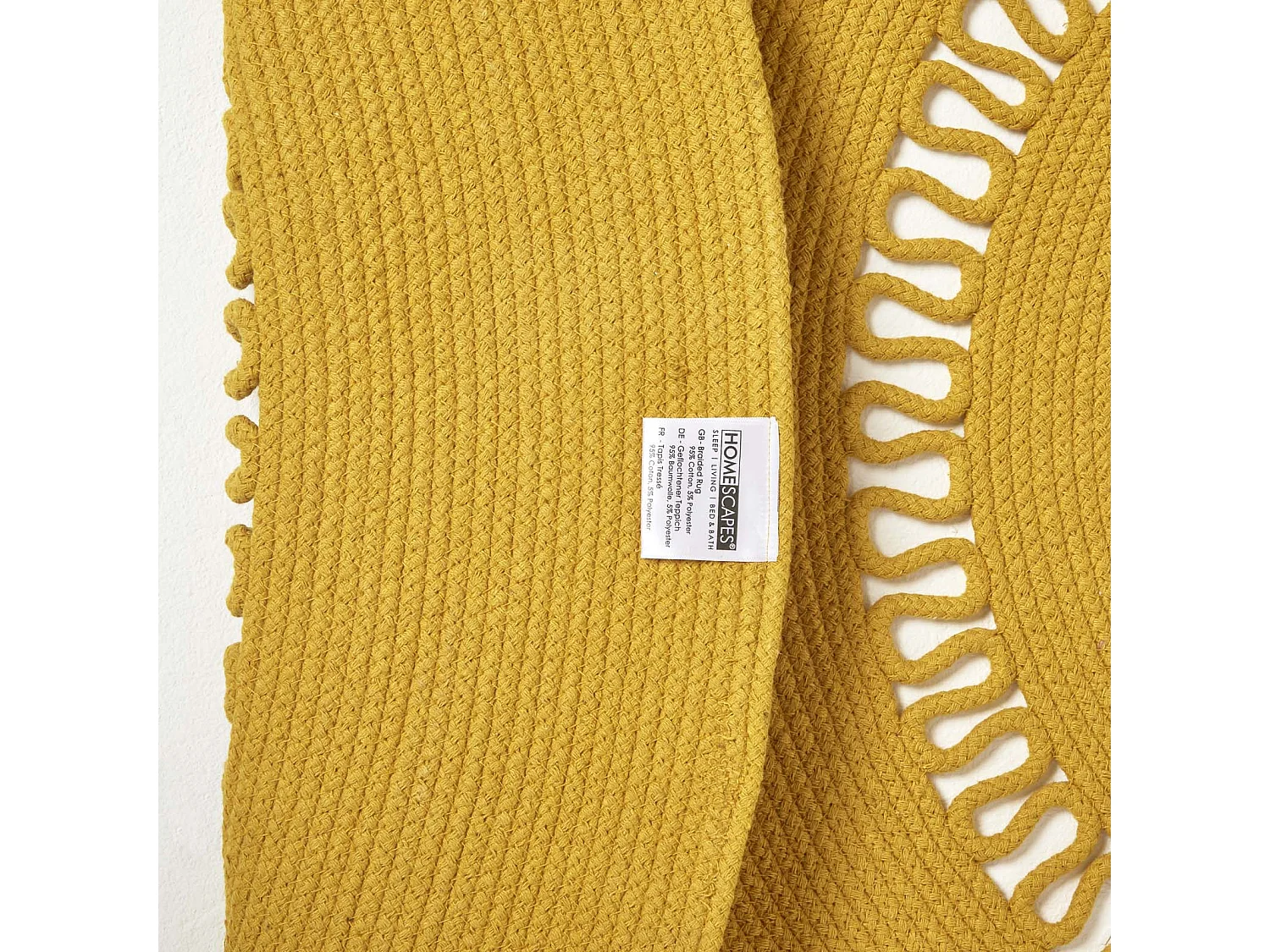 Homescapes Mustard Crochet Braided Rug 120cm Round