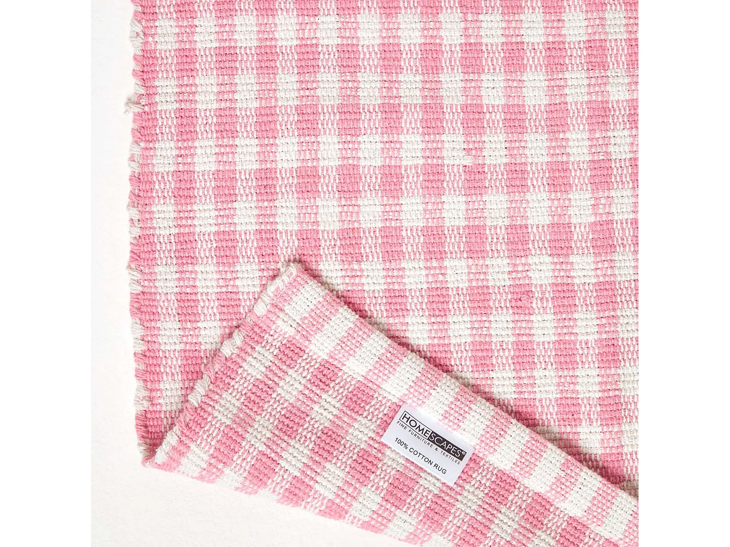 Homescapes Cotton Gingham Check Rug Hand Woven Pink White, 60 x 90 cm