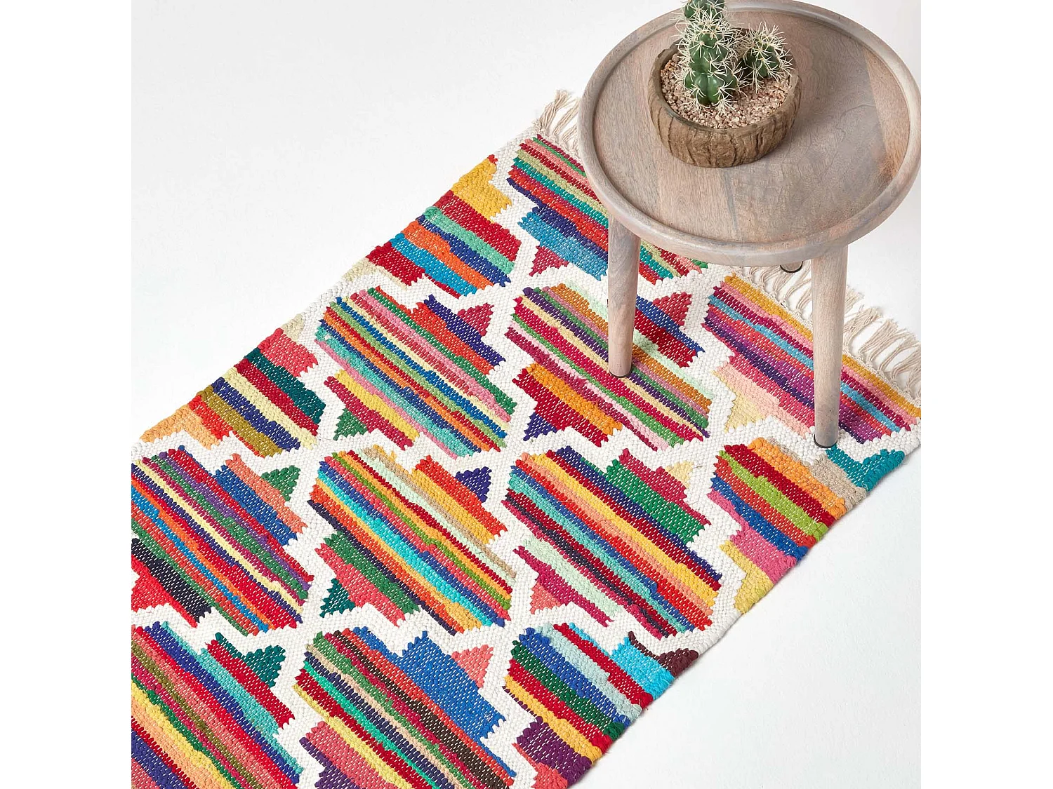 Homescapes Amsterdam Handwoven Multi Coloured 100% Cotton Chindi Kilim Rug, 66 x 200 cm