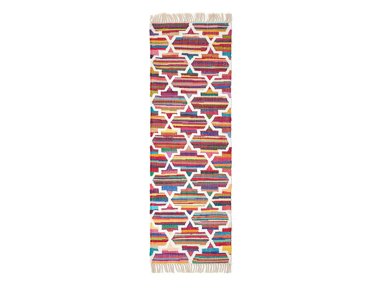 Homescapes Amsterdam Handwoven Multi Coloured 100% Cotton Chindi Kilim Rug, 66 x 200 cm