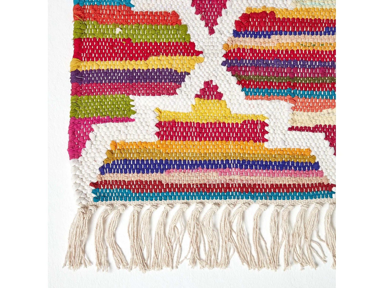 Homescapes Amsterdam Handwoven Multi Coloured 100% Cotton Chindi Kilim Rug, 66 x 200 cm