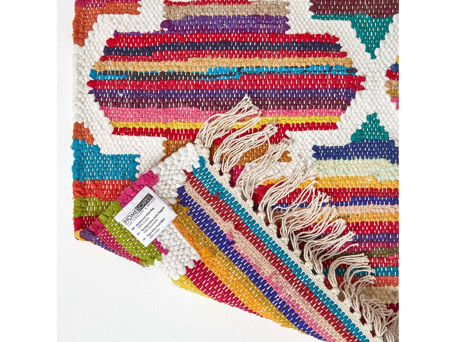 Homescapes Amsterdam Handwoven Multi Coloured 100% Cotton Chindi Kilim Rug, 66 x 200 cm