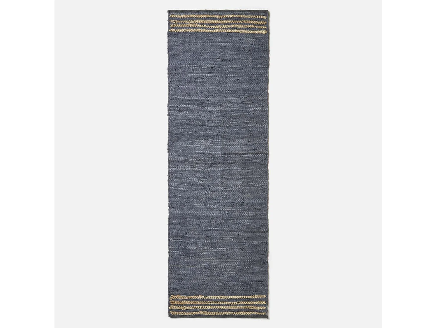 Homescapes Grey Recycled Leather Handwoven Stripe Rug, 66 x 200 cm
