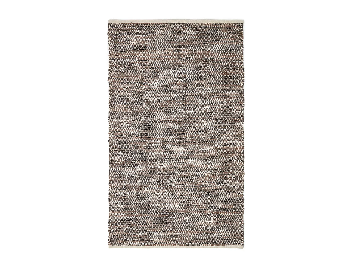 Homescapes Brown Real Leather Handwoven Diamond Pattern Rug, 120 x 180 cm