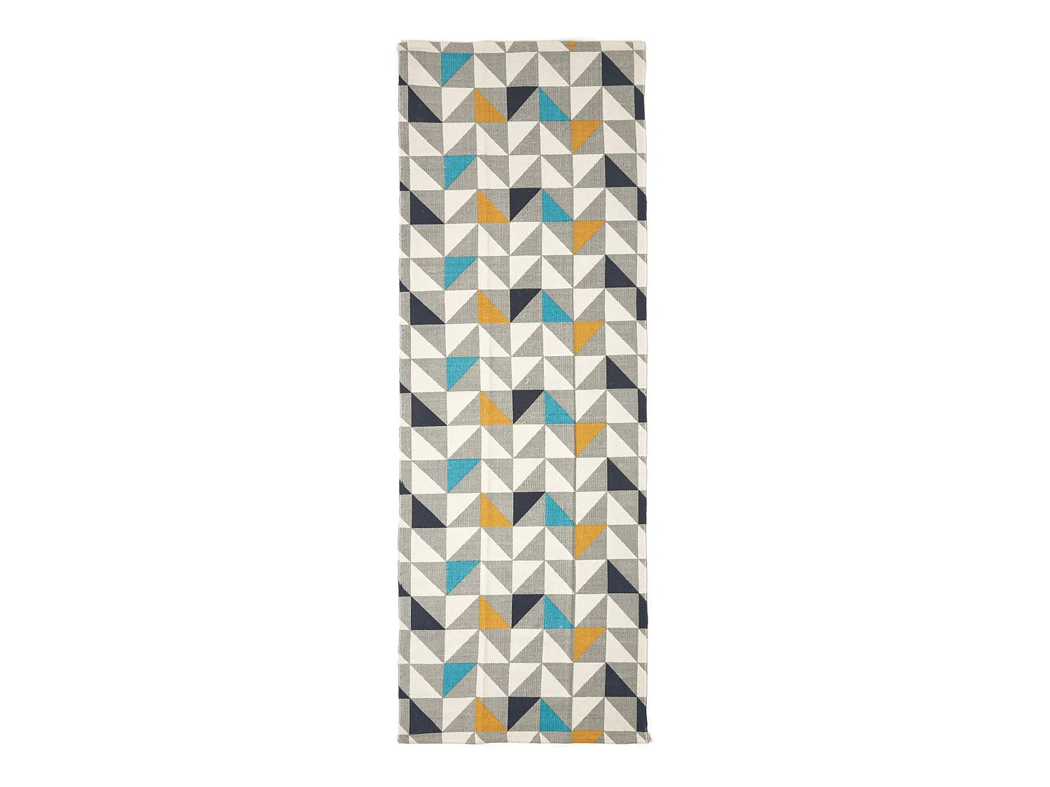 Homescapes Copenhagen Blue, Yellow and Grey 100% Cotton Geometric Style Scandi Printed Rug, 66 x 200 cm