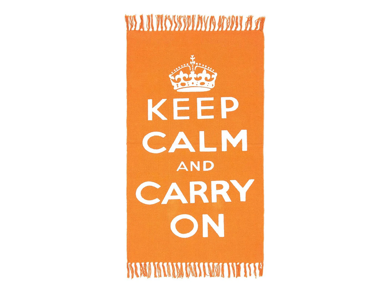 Homescapes Keep  Calm And Carry On Handwoven 100% Cotton Rug in Orange & White, 60 x 100 cm