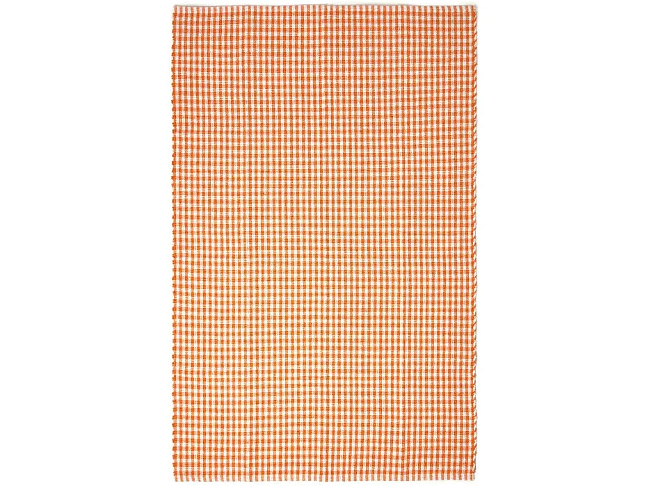 Homescapes Cotton Gingham Check Rug Hand Woven Orange White, 60 x 90 cm