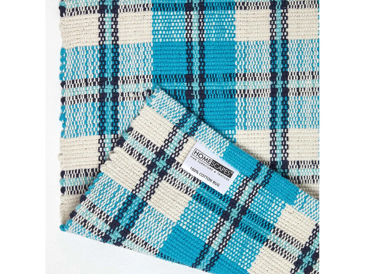 Homescapes Irvine Handwoven Blue Tartan 100% Cotton Rug, 150 x 240 cm