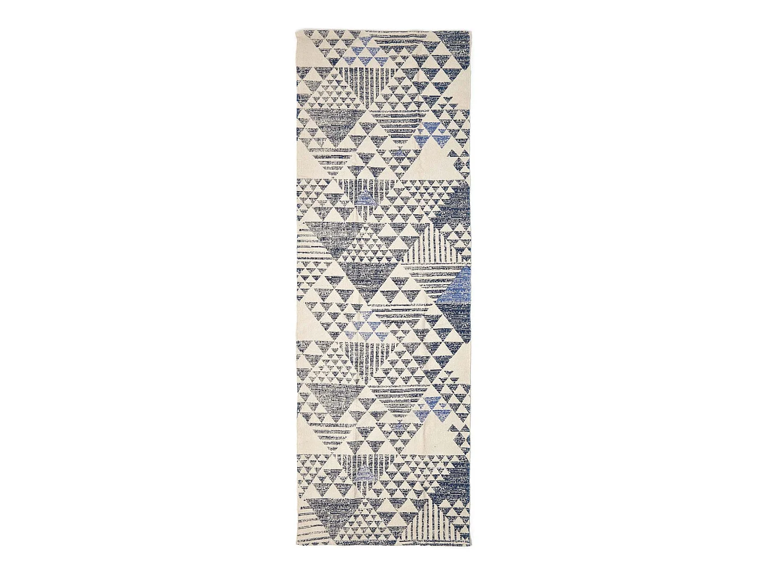 Homescapes Delphi Blue and White Geometric Style 100% Cotton Printed Rug, 66 x 200 cm