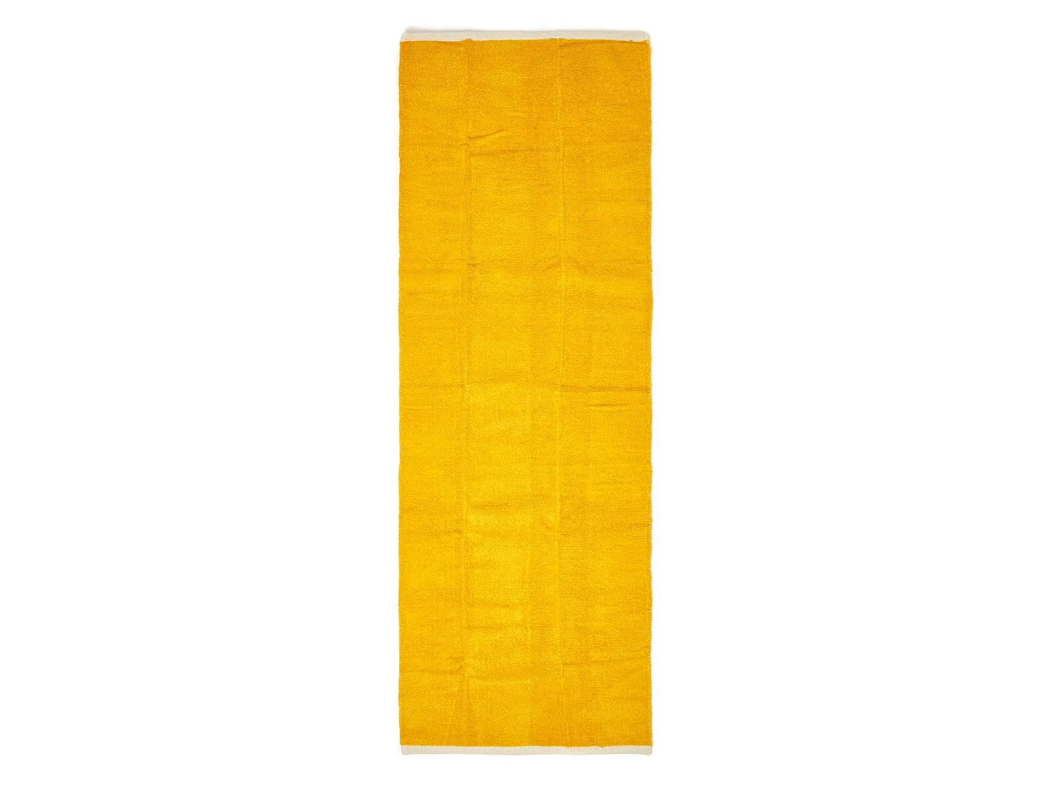 Homescapes Mustard 100% Cotton Plain Chenille Rug with Natural Trim, 66 x 200 cm