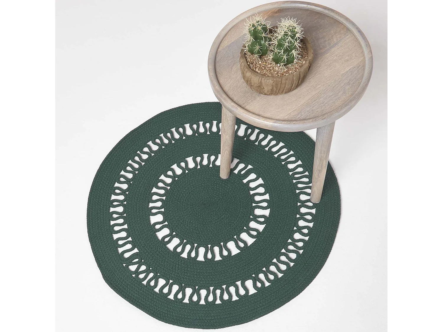 Homescapes Green Crochet Braided Rug 70cm Round