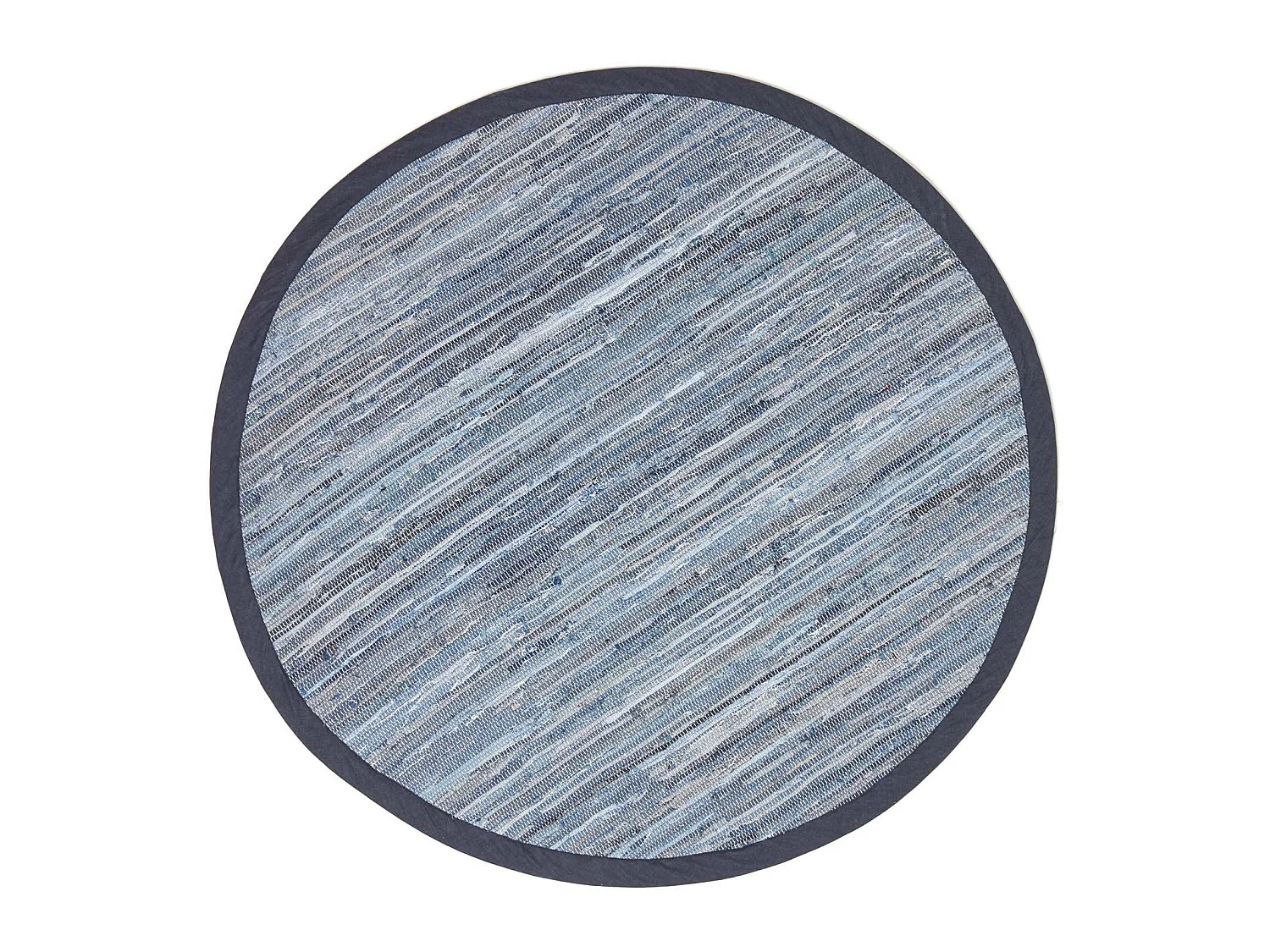 Homescapes Blue Denim Handwoven Striped Chindi Large Round Rug