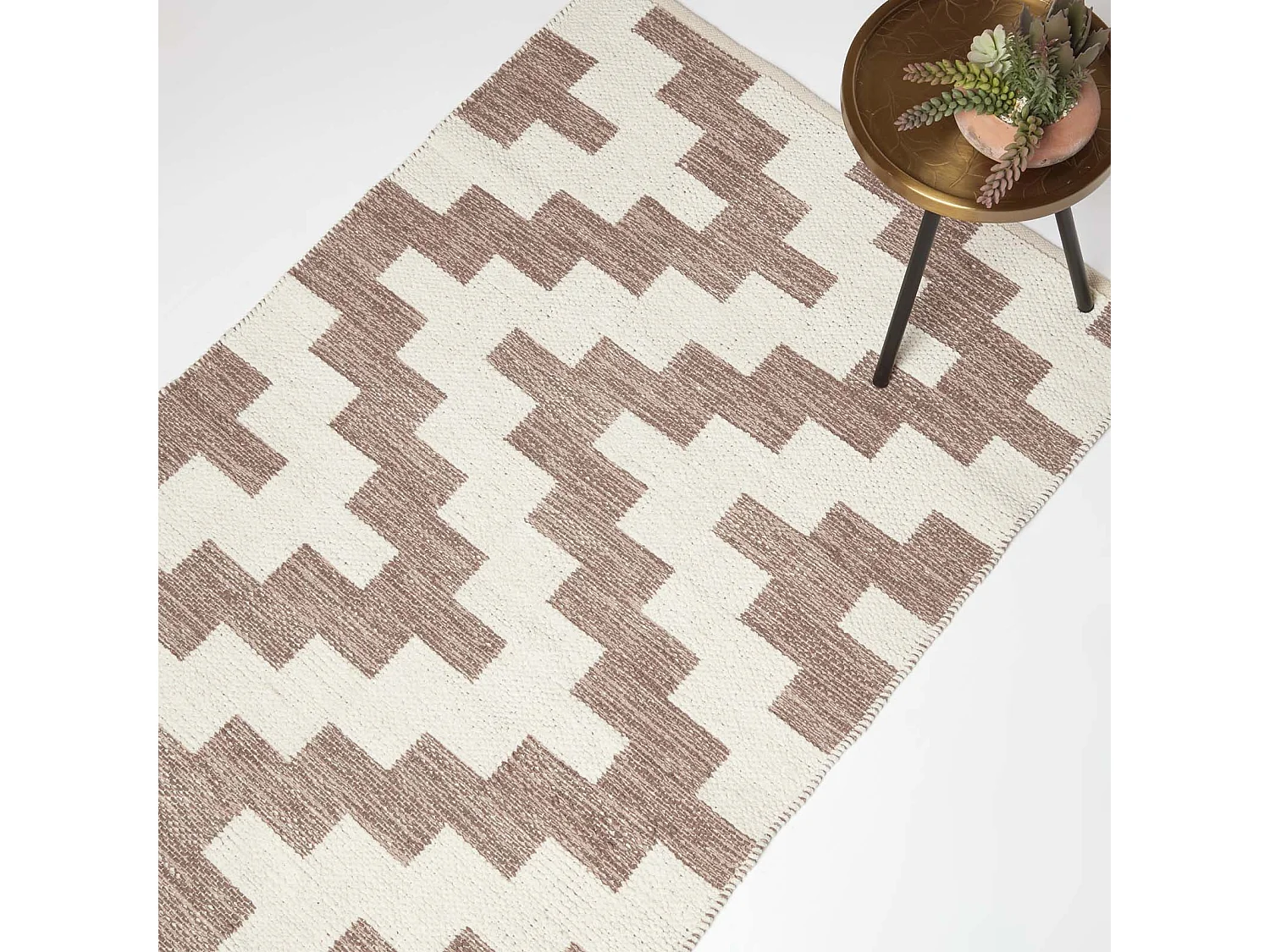 Homescapes Malina Brown & Natural Kilim Cotton Rug 90 x 150 cm