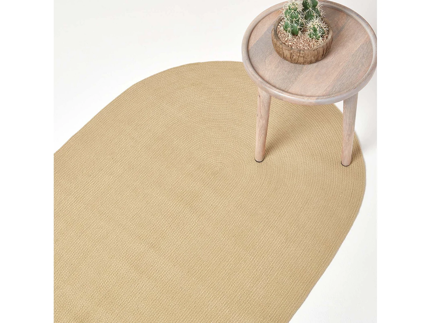 Homescapes Linen Handmade Woven Braided Oval Rug, 110 x 170 cm