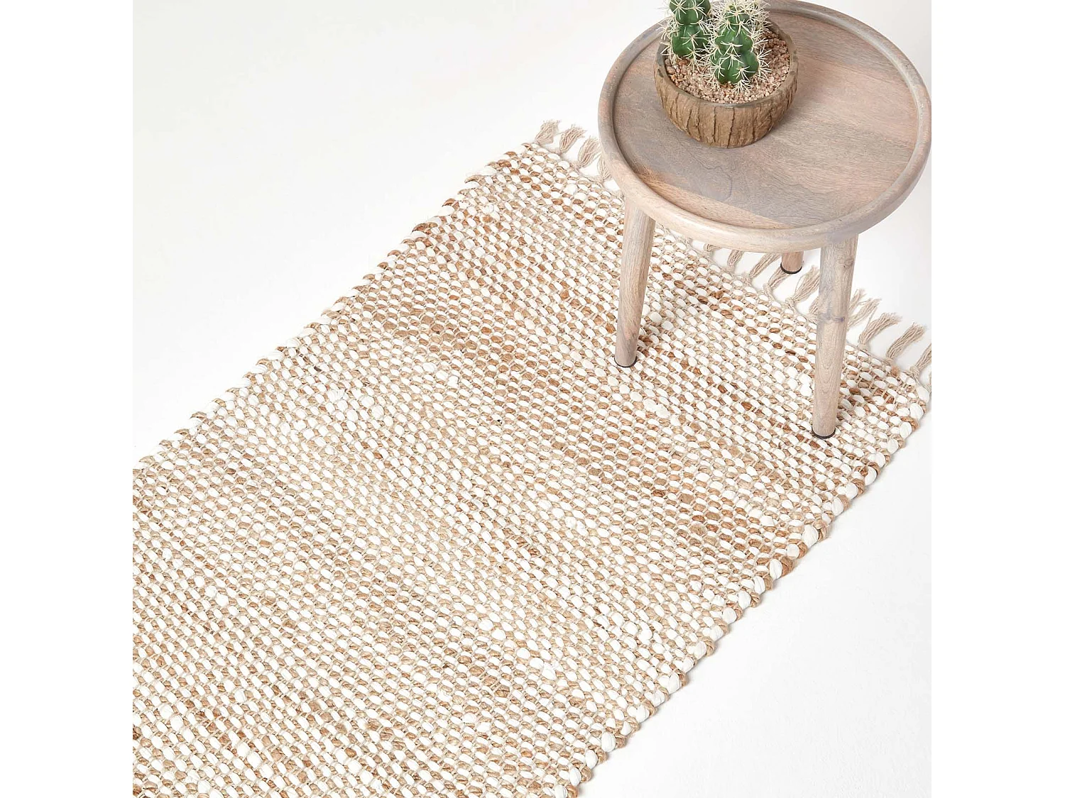 Homescapes Horizon Neutral Chevron Hemp Chindi Rug, 66 x 200 cm