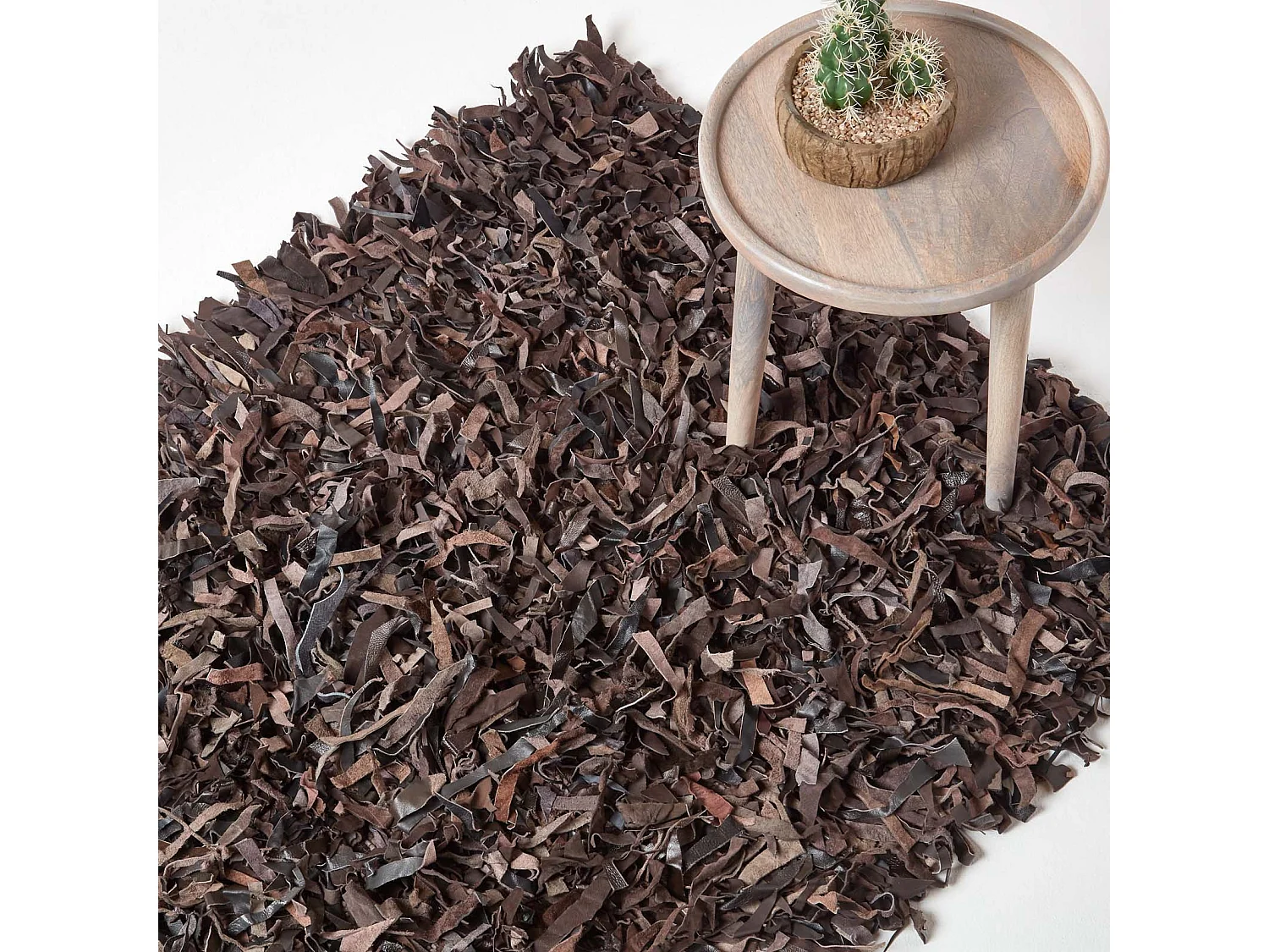 Homescapes Dallas Leather Shaggy Rug Chocolate, 120 x 180 cm