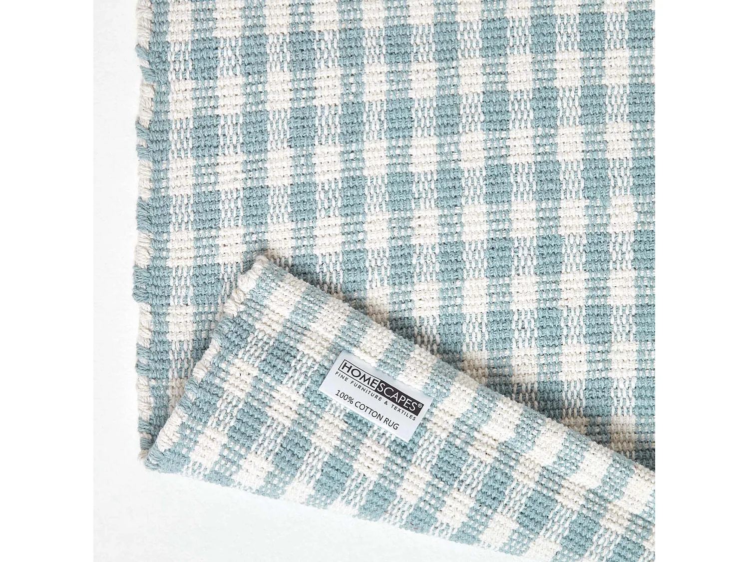 Homescapes Cotton Gingham Check Rug Hand Woven Blue White, 70 x 120 cm