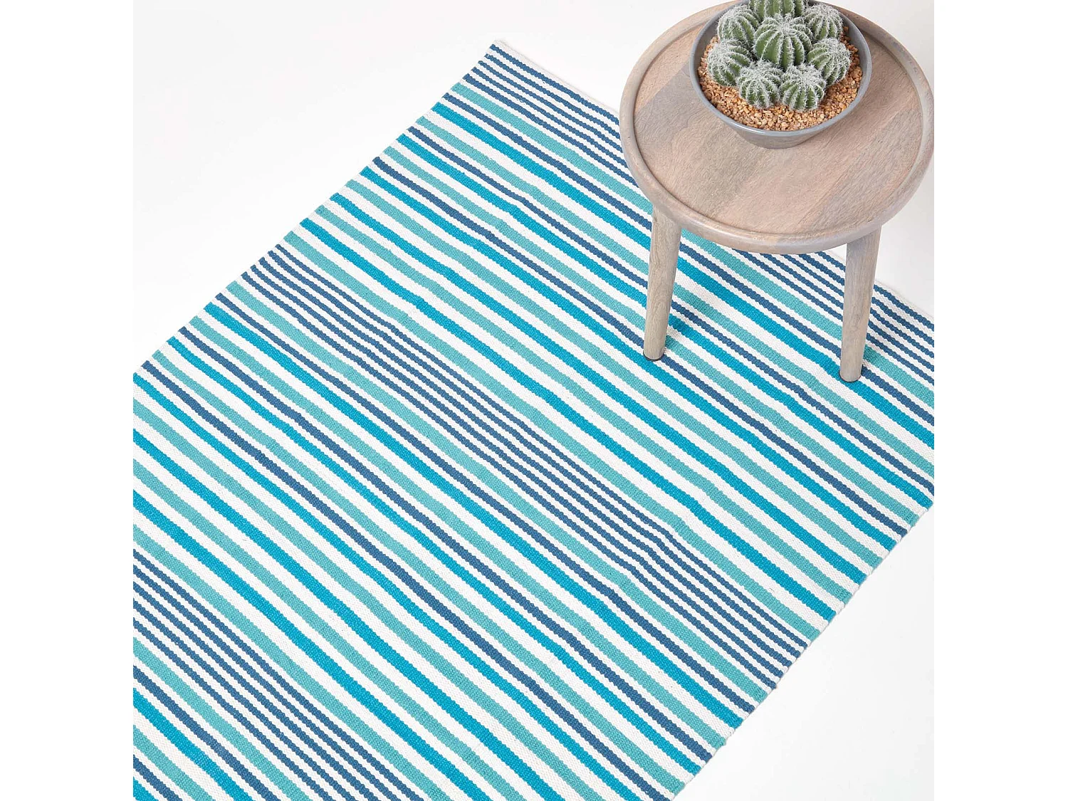 Homescapes Modern Blue Scandinavian Style Striped Cotton Rug, 90 x 150 cm