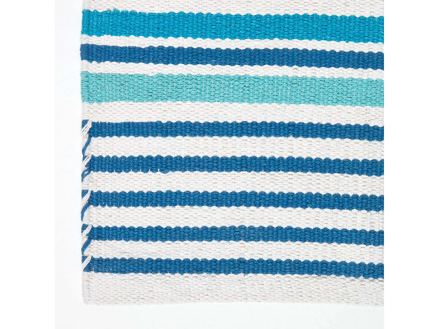 Homescapes Modern Blue Scandinavian Style Striped Cotton Rug, 90 x 150 cm