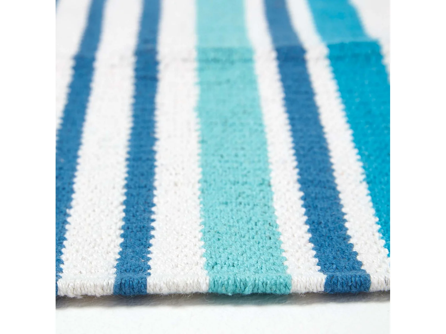 Homescapes Modern Blue Scandinavian Style Striped Cotton Rug, 90 x 150 cm