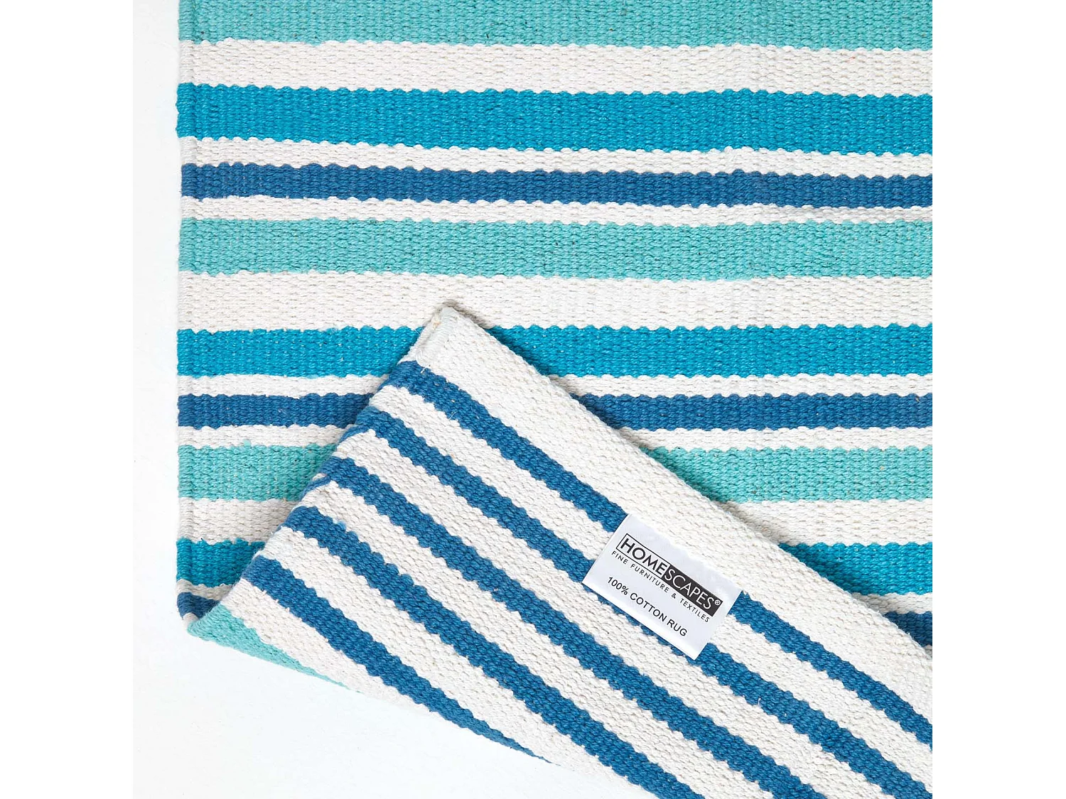 Homescapes Modern Blue Scandinavian Style Striped Cotton Rug, 90 x 150 cm