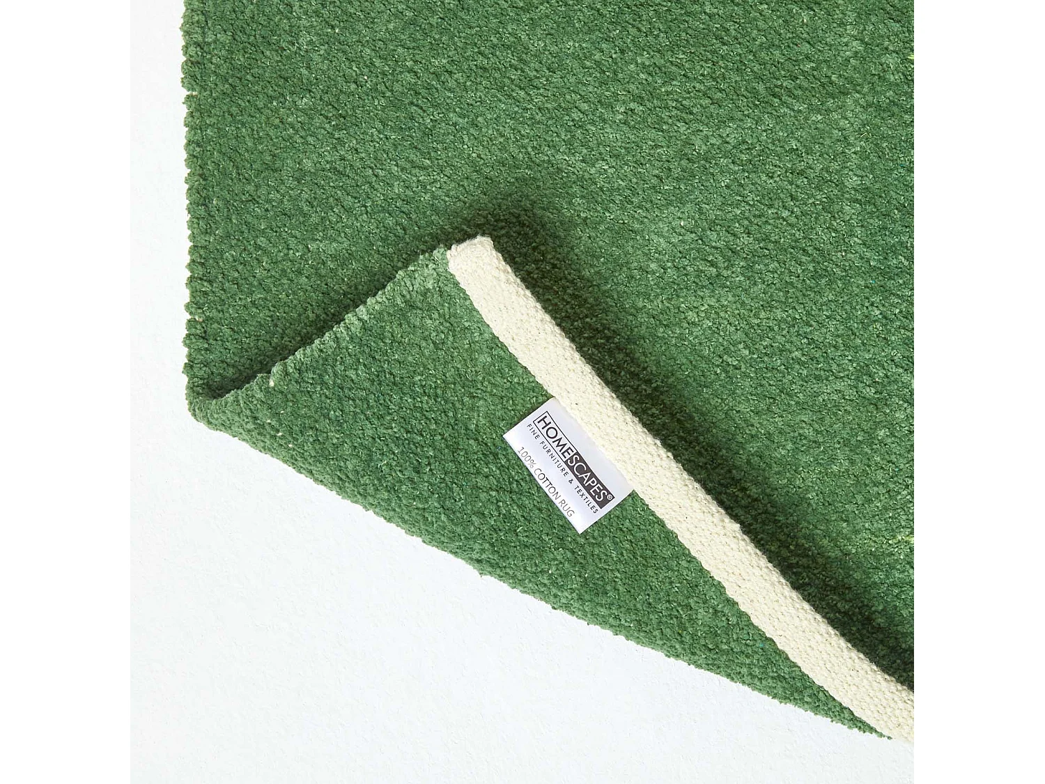 Homescapes Dark Olive 100% Cotton Plain Chenille Rug with Natural Trim, 45 x 70 cm