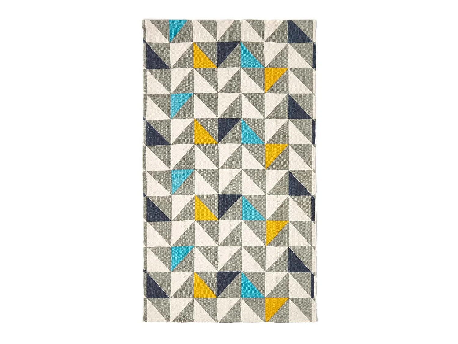 Homescapes Copenhagen Blue, Yellow and Grey 100% Cotton Geometric Style Scandi Printed Rug, 160 x 230 cm
