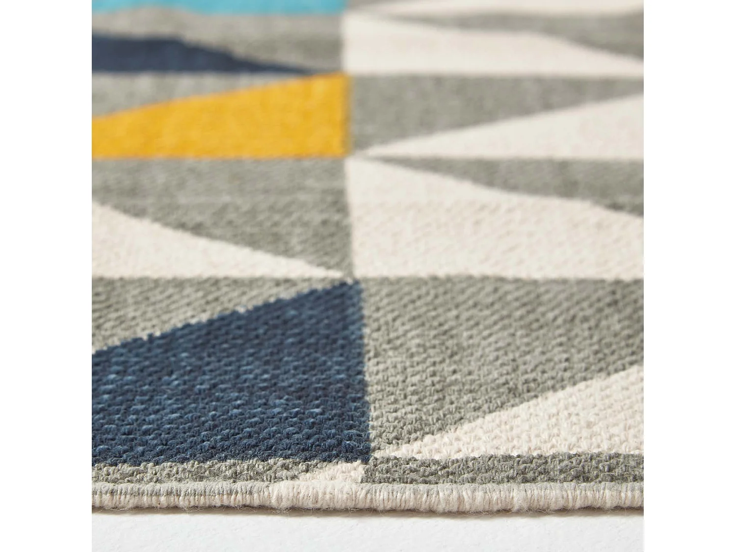 Homescapes Copenhagen Blue, Yellow and Grey 100% Cotton Geometric Style Scandi Printed Rug, 160 x 230 cm