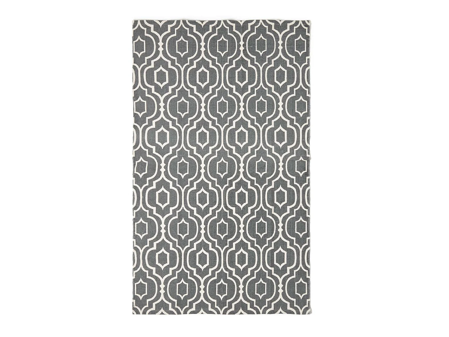 Homescapes Riga Grey and White 100% Cotton Printed Patterned Rug, 90 x 150 cm