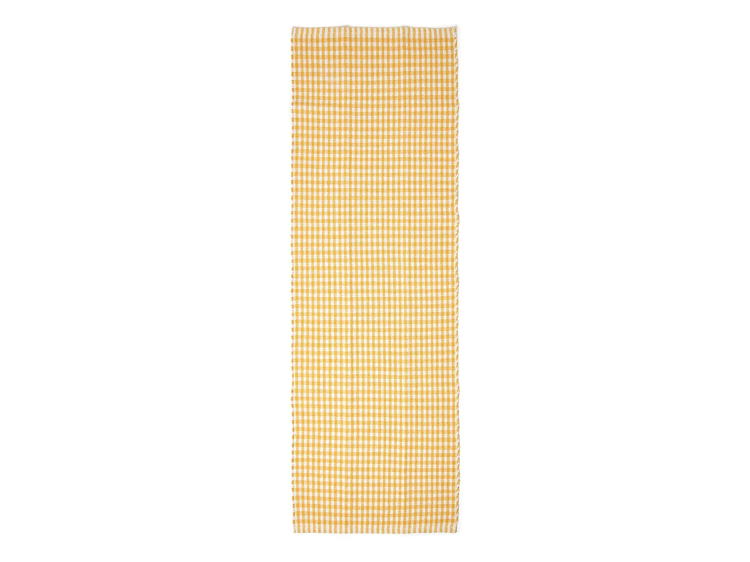 Homescapes Cotton Gingham Check Rug Hand Woven Yellow White, 66 x 200 cm