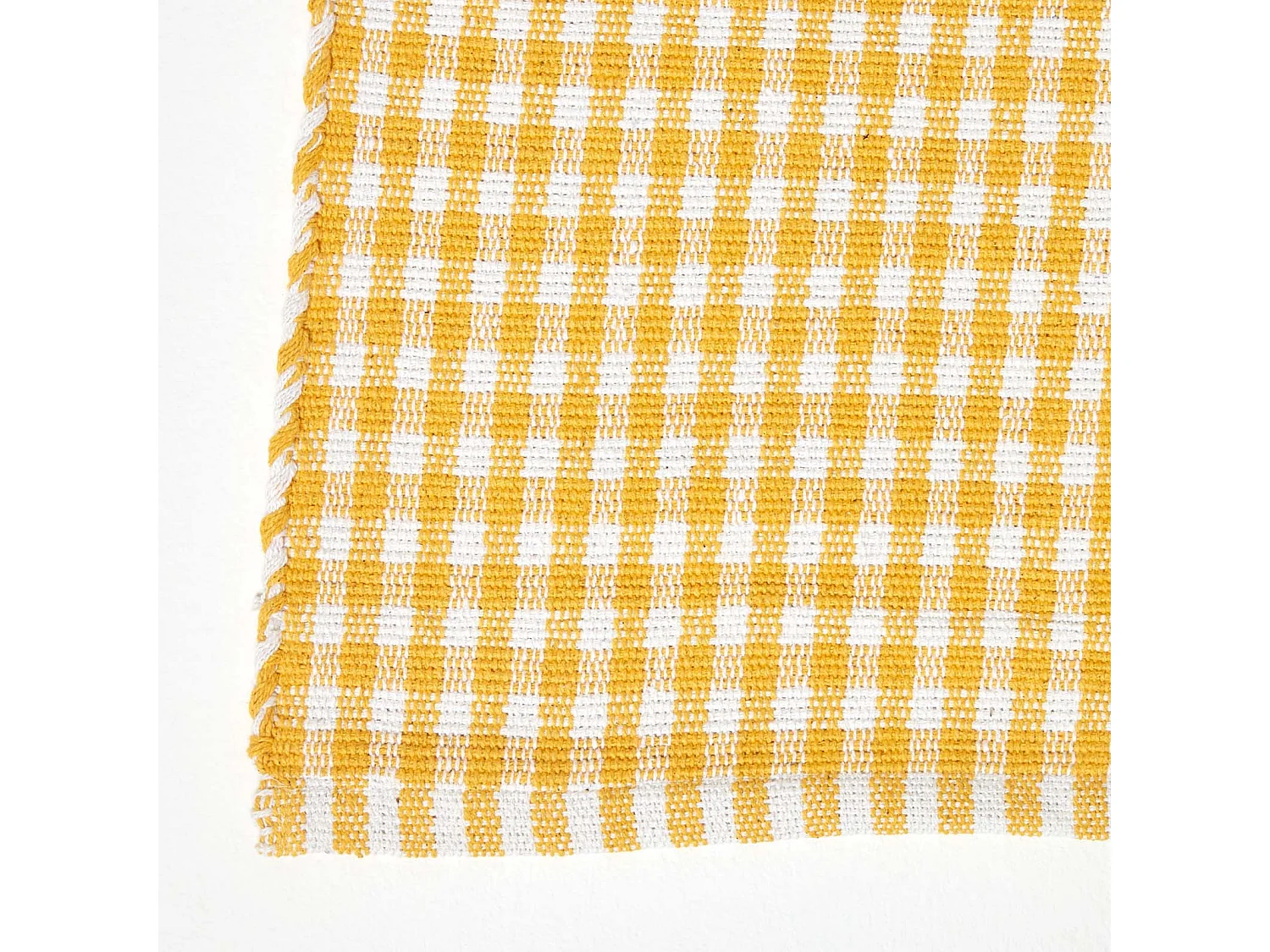 Homescapes Cotton Gingham Check Rug Hand Woven Yellow White, 66 x 200 cm