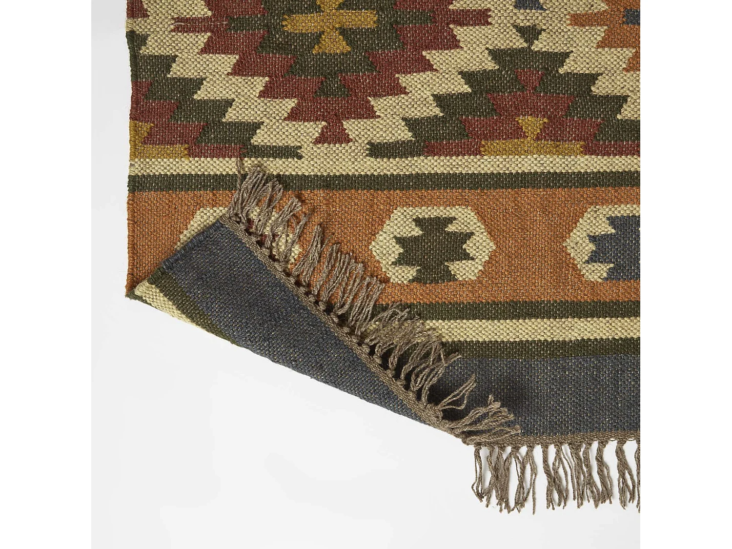 Homescapes Lucea Orange & Blue Kilim Wool Rug 120 x 170 cm