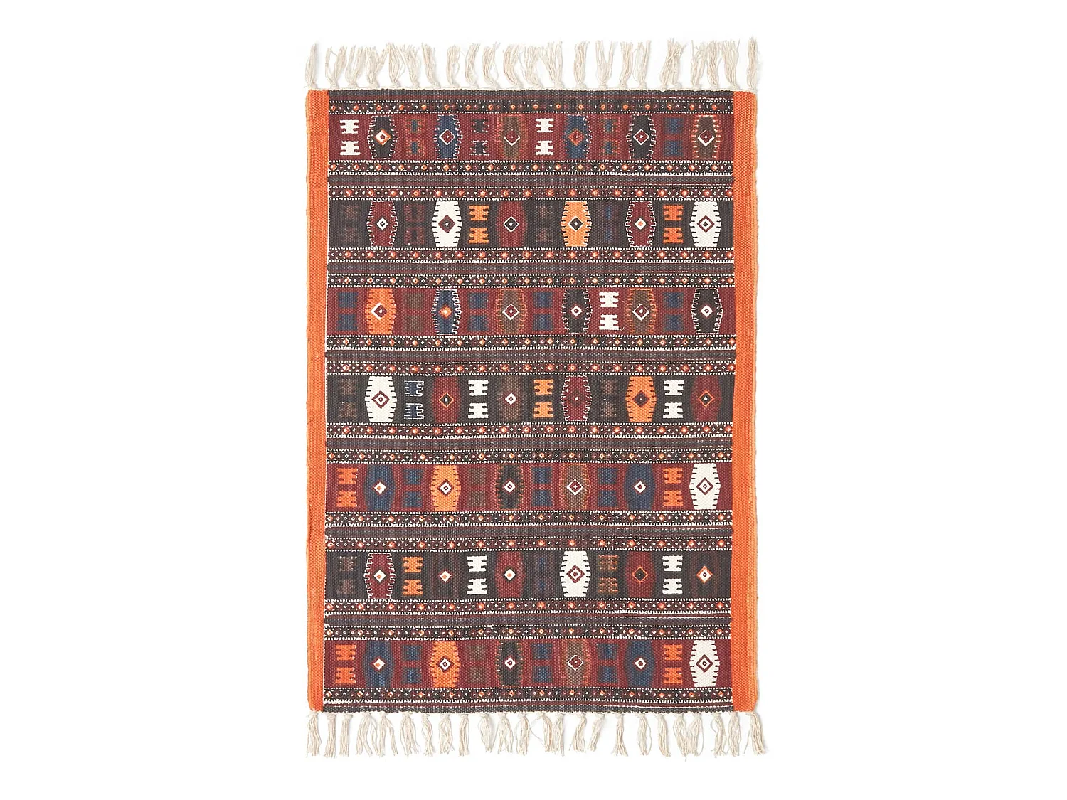 Homescapes Cotton Kilim Printed Rug Terracotta, Black and Brown Design,60 x 90 cm