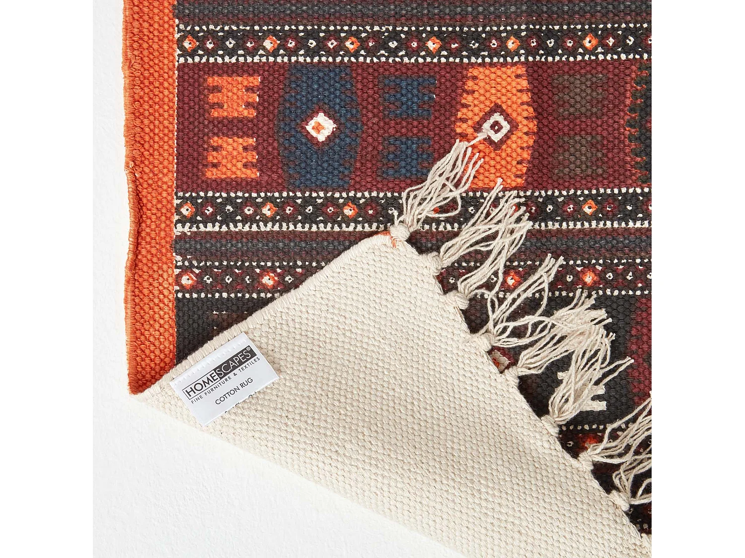 Homescapes Cotton Kilim Printed Rug Terracotta, Black and Brown Design,60 x 90 cm