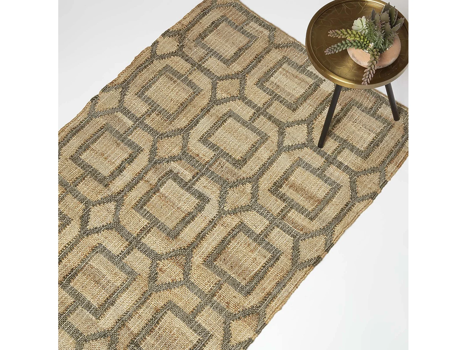 Homescapes Tiran Brown Geometric Handwoven Jute Rug, 120 x 170 cm