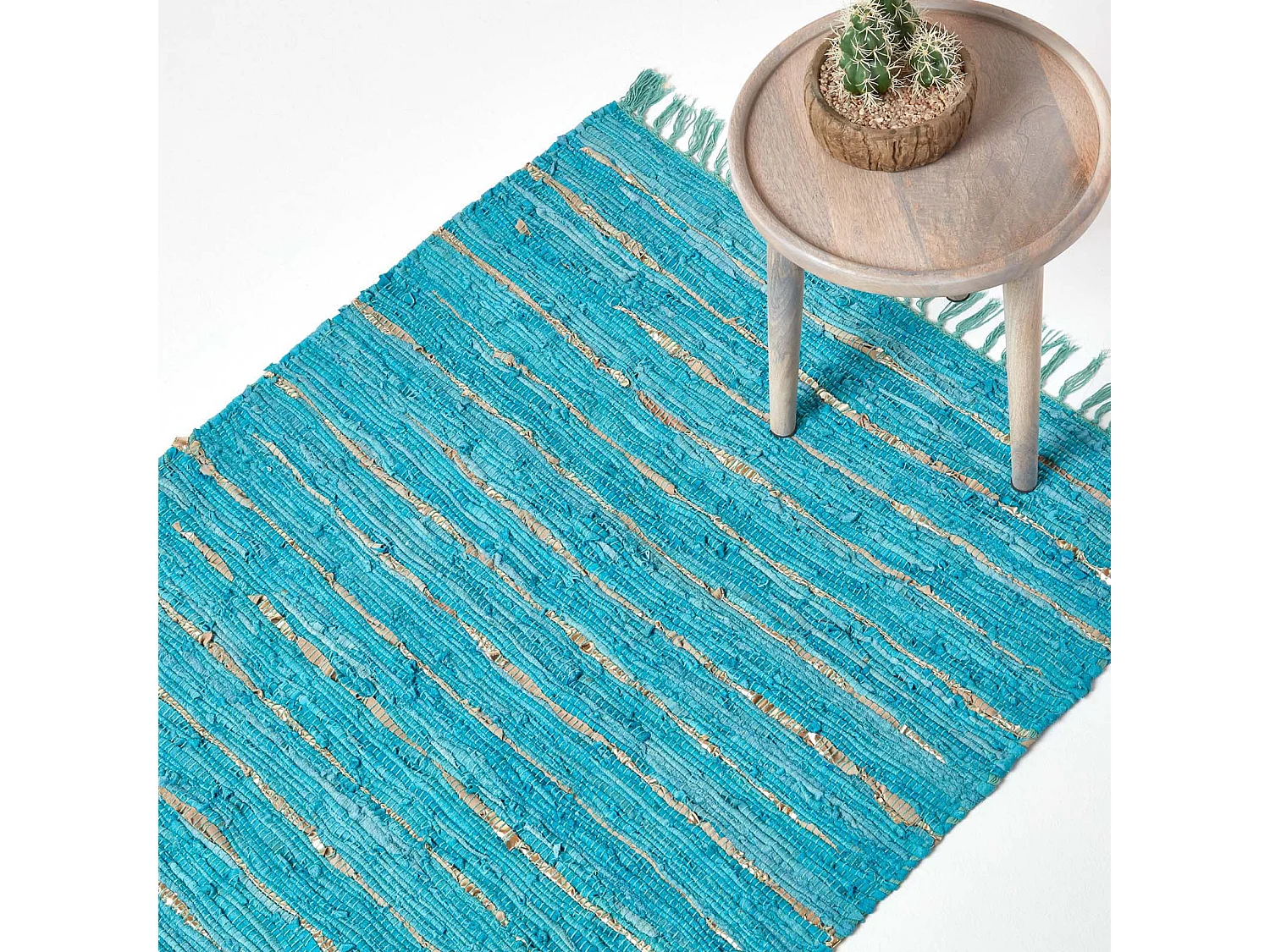 Homescapes Leather Glitter Rug Gold & Turquoise, 120 x 180 cm